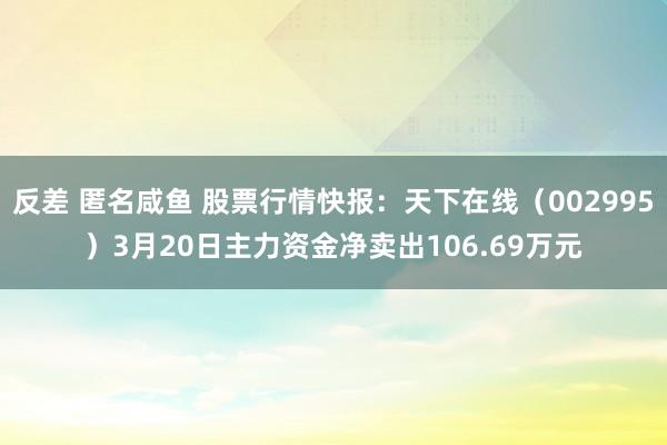 反差 匿名咸鱼 股票行情快报：天下在线（002995）3月20日主力资金净卖出106.69万元