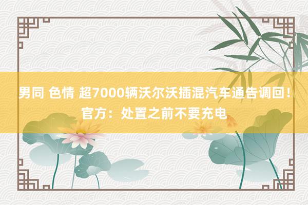 男同 色情 超7000辆沃尔沃插混汽车通告调回！官方：处置之前不要充电