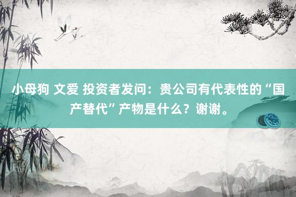 小母狗 文爱 投资者发问：贵公司有代表性的“国产替代”产物是什么？谢谢。