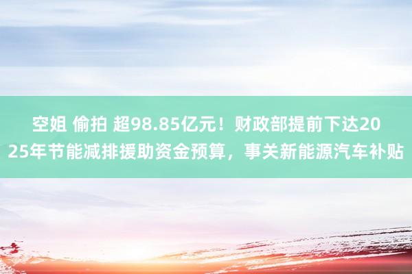 空姐 偷拍 超98.85亿元！财政部提前下达2025年节能减排援助资金预算，事关新能源汽车补贴